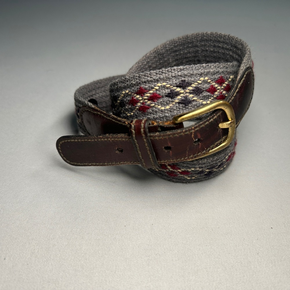 Canterbury Leather Belt Mens 36 Brown Woven Wool Brass Buckle Geometric Tribal
